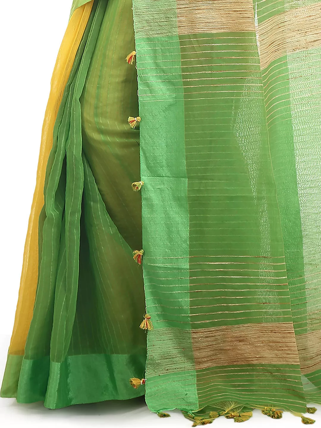 Yellow green bengal handloom cotton blend saree