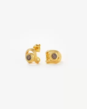 Zenyu Link Gemstone Open Stud Earrings | 18ct Gold Plated Vermeil/Labradorite